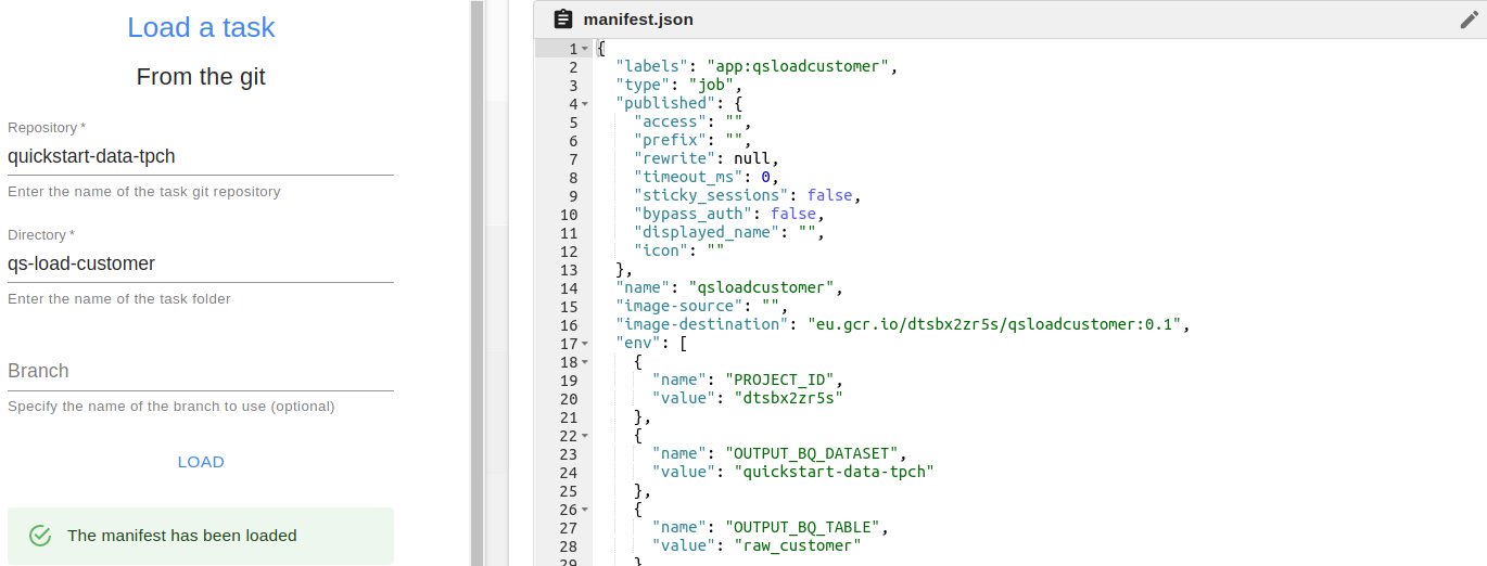 Clic sur New Task dans le menu de Datatask