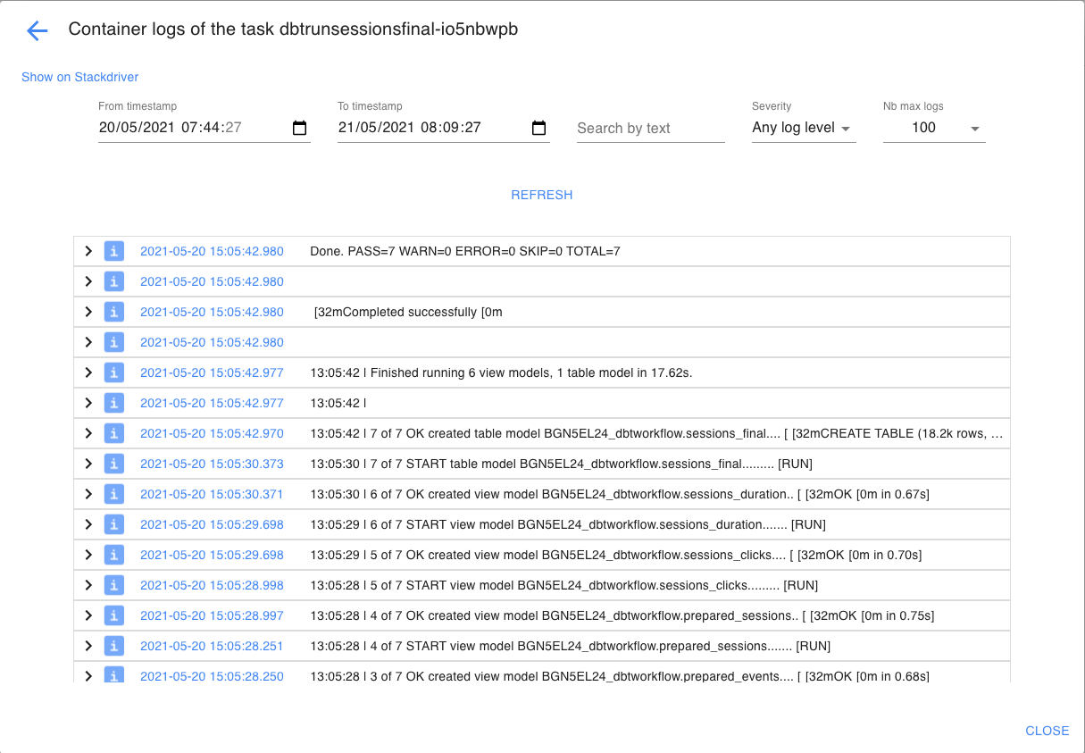 datatask task logs