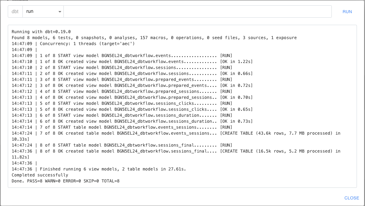 dbt run workflow